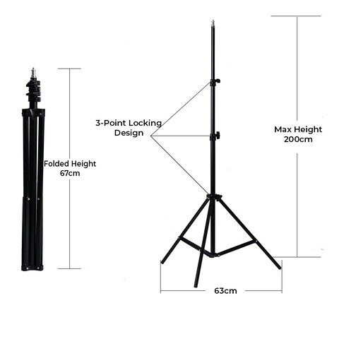 O Ozone Professional Photo Photography Studio 200Cm Height Stodio Light Stand Tripod For Relfectors, Softboxes, Lights, Umbrellas, Backgrounds, DSLR [2 Per Pack] 1/4&quot; Thread Mount [Upgraded]