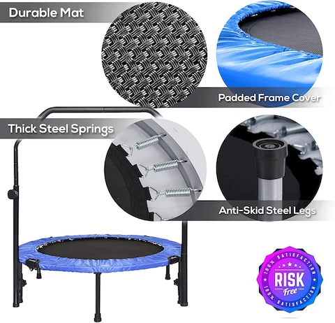 Sky Land Fitness 40&quot; Trampoline For Adults &amp; Kids, Fitness Rebounder With Adjustable Foam Handle &amp; Safety Pad/ Bungee Cords, Stable &amp; Quiet Exercise Rebounder For Indoor &amp; Outdoor, EM-8102
