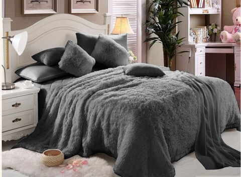 Comfy - Faux Luxe Fur 6pcs Comforter Set - Grey