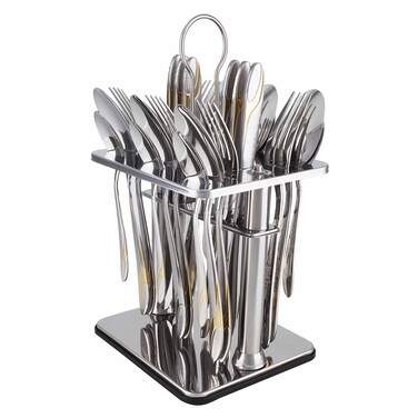 Bergner Stainless Steel Cutlery Set With Square Stand CS-24-RT-T315 Silver 24 PCS
