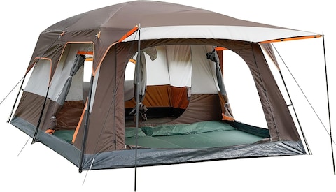 Toby&rsquo;s New 4-6 person double layer outdoor camping tent two bedrooms and a living room family cabin (Brown)
