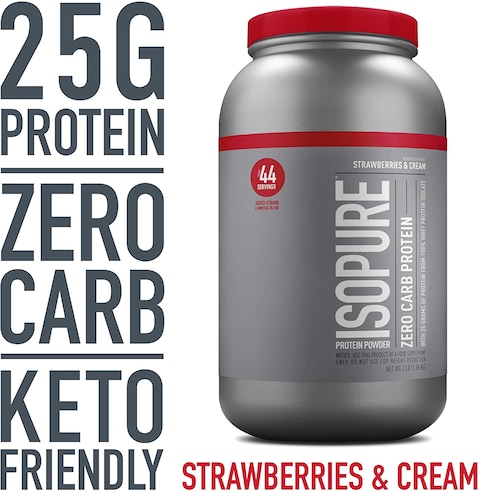 Isopure Zero Carb Protein Powder, 100% Whey Protein Isolate, Gluten Free / Lactose Free, Keto Friendly, Flavor: Strawberries &amp; Cream, 3 Pounds