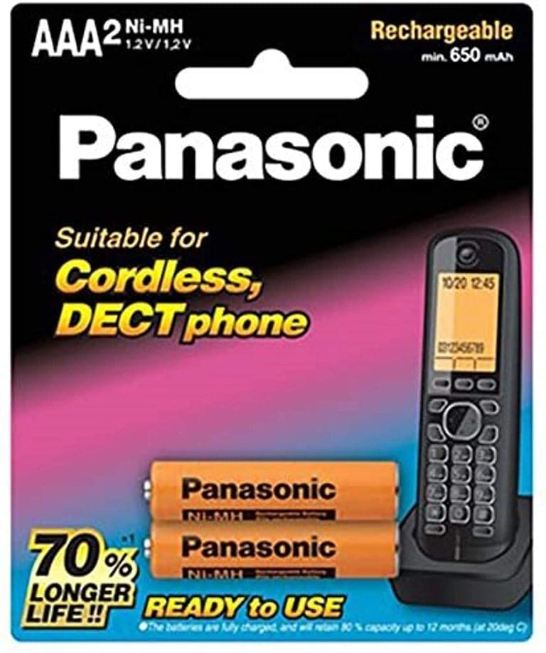 Buy Panasonic AAA2 Ni-MH BK-4LDAW/2BT Cordless,DECT Phone (650mAh ...