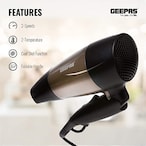 اشتري Geepas 1600W Powerful Hair Dryer With Foldable Handle | 2-Speed  2 Temperature Settings | Salon Quality With Cool Shot Function For Frizz Free Shine  Concentrator | Portable – 2 Years Warranty في الامارات