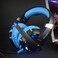 Onikuma LED Gaming Headset Virtual 7.1 USB Surround Stereo Wired Over-Ear Headphones With Noise Isolating, Black Blue