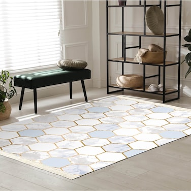 In House Velvet Turkish Rectangular Decorative Carpet - Multicolor - 120x80cm