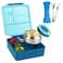 Eazy Kids 3/4 Convertible 1600ml Jumbo Bento Lunch Box with 290ml Leakproof SS Gravy Bowl, Spoon &amp; Fork Set with Pouch - Blue