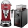 Delonghi Dedica Pump Espresso With Electric Burr Grinder Ec685R Bundle Red/Black