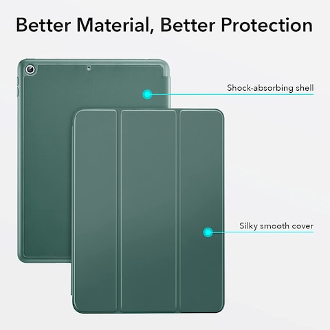 ESR Case Compatible With iPad 9/8/7 (10.2-Inch, 2021/2020/2019), iPad Case With Pencil Holder, Trifold Stand, Auto Sleep/Wake, Rebound Series, Green