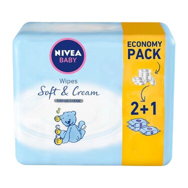 NIVEA Baby Wipes Soft &amp; Cream, Alcohol-Free, 63 Wipes x Pack of 3