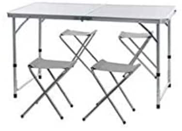 Aluminum Folding Table 120cm, Height Adjustable Foldable Desk, Portable Utility Picnic Table, for Indoor Outdoor Camping Dining w/ 4 Folding Chair Stool