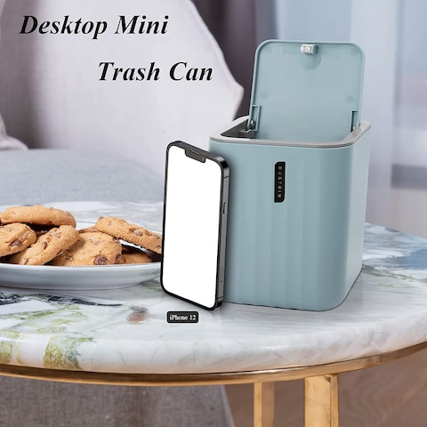 Generic Bathroom Accessory Set - 4 Piece Grey Bathroom Accessories Set With Trash Can, Soap Dish, Soap Dispenser, Toothbrush Cup, Bathroom Decor Sets With Desktop Small Trash Can - Blue Stripe