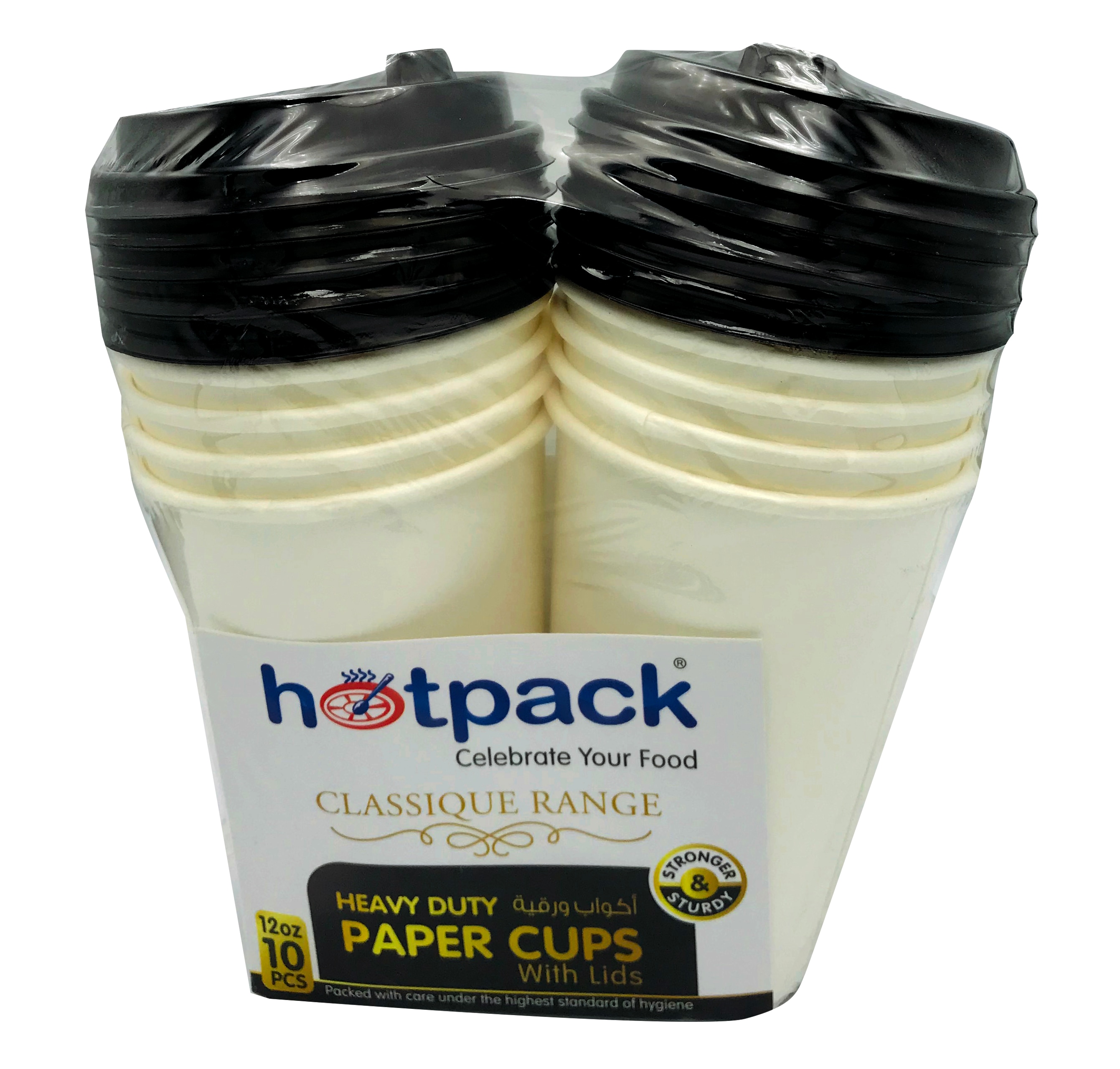 Buy Hotpack Heavy Duty Paper Cup White With Black Lid 12 Ounce - 10 ...