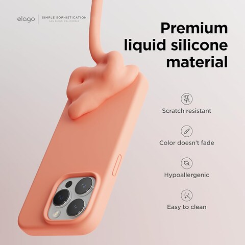 elago Liquid Silicone for iPhone 15 Pro MAX case cover Full Body Protection, Shockproof, Slim, Anti-Scratch Soft Microfiber Lining - Salmon