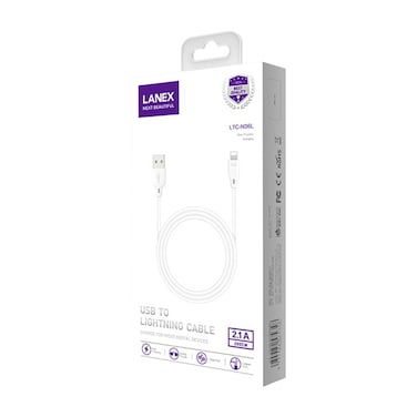 لانكس كابل شحن سريع من يو اس بي إلى مايكرو يو اس بي - 2.1 أمبير - 2 متر - أبيض - LTC-N06