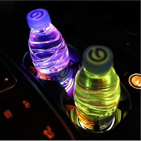 SHOWAY LED Car Cup Holder Lights, 7 Colors Changing USB Charging Mat Luminescent Cup Pad,Luminescent Cup Pad Interior Atmosphere 2pcs Interior Atmosphere