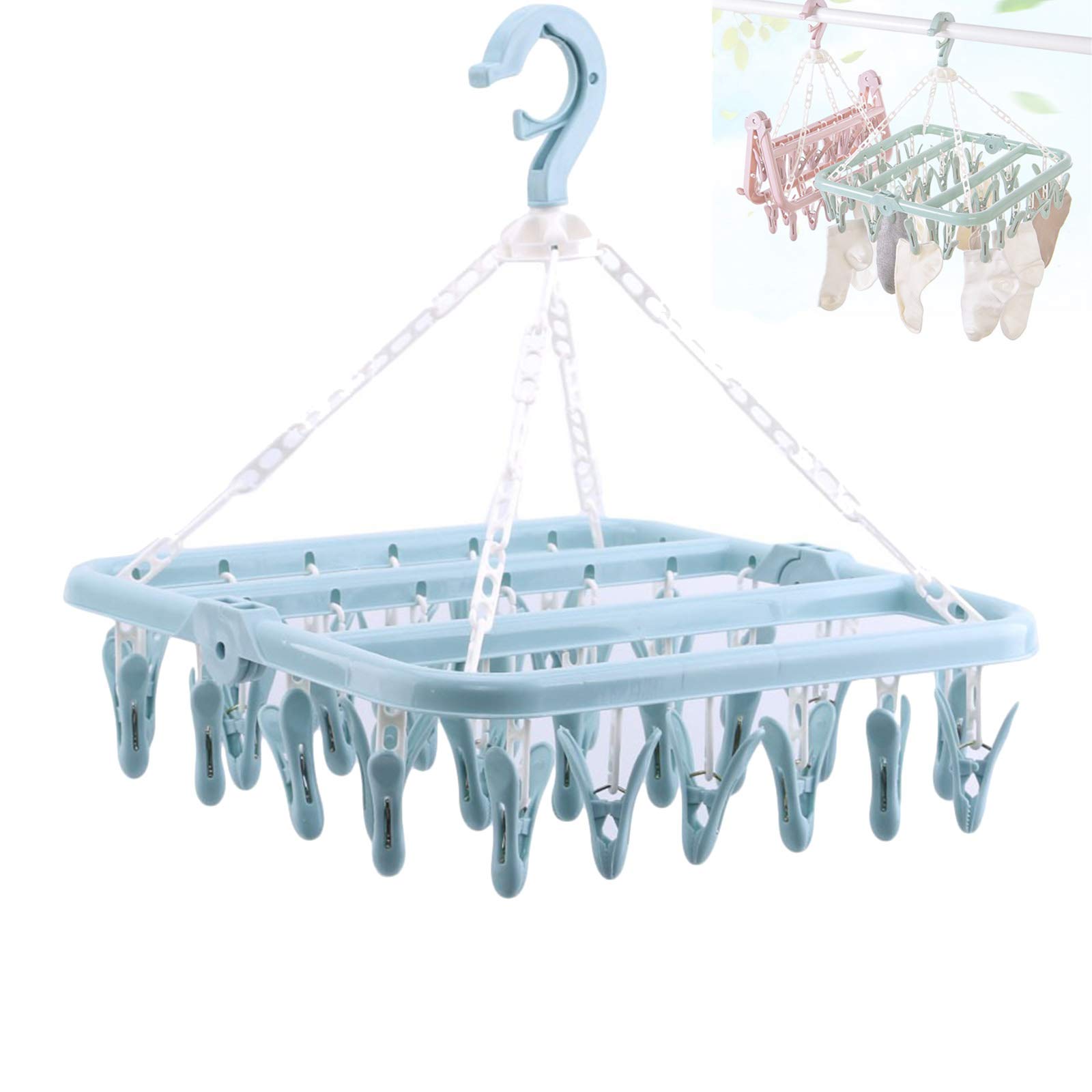 Aiwanto Drying Clips Hanging Cloth Drying Rack 32 Clips Towel Hanger Portable Folding Multi Clip Drying Racks Wind Drying Rack