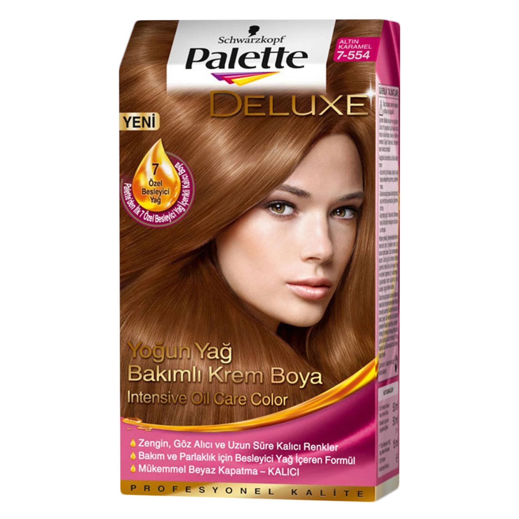 Schwarzkopf Palette Deluxe Intensive Oil Care Permanent Hair Color 7-554 Golden Caramel 50ml
