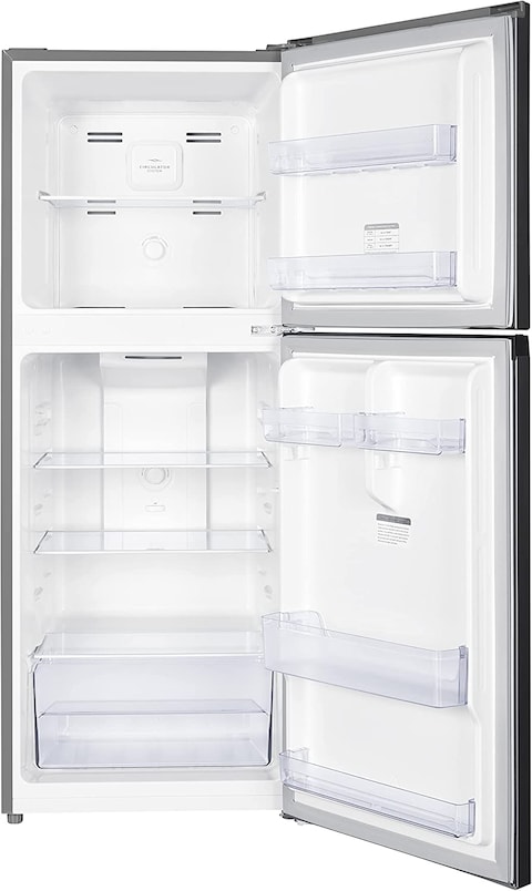 TCL 256 Liters Double Door Top Mount Refrigerator With Super Cool Function, Powerful Interior LED Light And Large Crisper Drawer With Humidity Control - Silver (P256TMS)