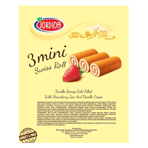Jordina Swiss Roll 3 Mini Cake Strawberry And Vanilla 50 Gram