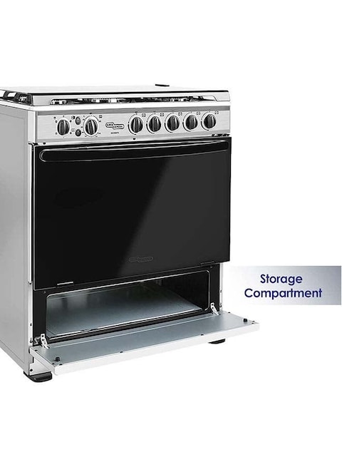 Super General Gas Cooker 5 Burner 80x60cm, Full-Safety, Gas Oven With Thermostat, Rotisserie, Automatic Ignition SGC801FS Silver/Black