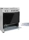Super General Gas Cooker 5 Burner 80x60cm, Full-Safety, Gas Oven With Thermostat, Rotisserie, Automatic Ignition SGC801FS Silver/Black