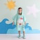 Milk&amp;Moo Kids Poncho and House Slippers Set Sailor Octopus, Ultra Soft and Absorbent Fabric, %100 Cotton, Fun Animal Design, Suitable for 4-6 Year Old Children, Blue