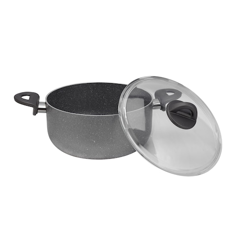 Smart Granitium Cookware Set, Granite Coated, DC2160   Sturdy Bakelite Handle   Non-Stick Coating   Tempered Glass Lids   Aluminium Cookware Compatible with Multiple Hobs