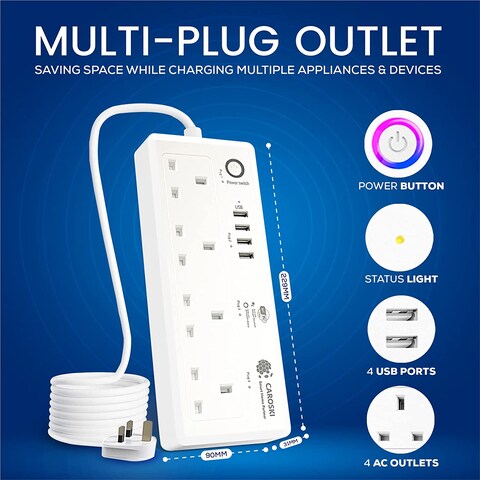 Smart Power Strip WIFI Extension 6FT Power Extensions Cord Overvoltage protection Socket 4-Way 4 USB Ports
