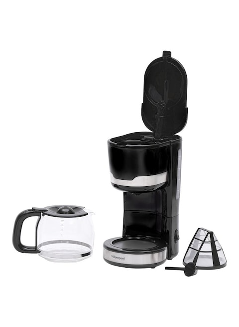 Bompani 1.5L Coffee Maker With Stainless Steel Accents, Removable Funnel, Nylon Filter, Anti-Drip, Keep Warm, Water Gauge -BCM15, Black/White