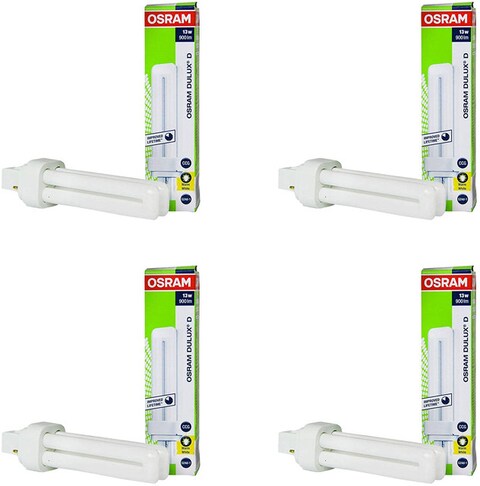 Osram Home Decorative High Qualtiy and Durable, 4 Pin Day Light Double Twin Tube CFL Bulb, 18 Watt Energy Saving Bulb, Warm White - (Pack of 4)