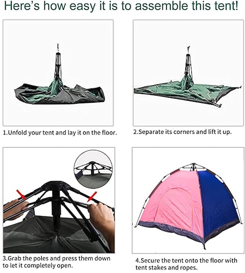 Camping Tent for 3-4 Person, Easy Instant Pop Up Tent Automatic Tent, Assorted Color