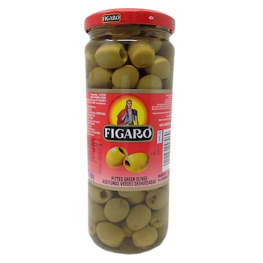 FIGARO PITTED GREEN OLIVES 450G