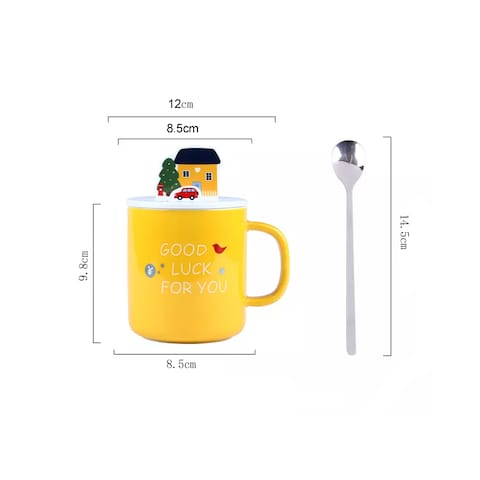 Creative Ceramic Mug With Lid And Spoon Decal Coffee Cup With Handle 400ml