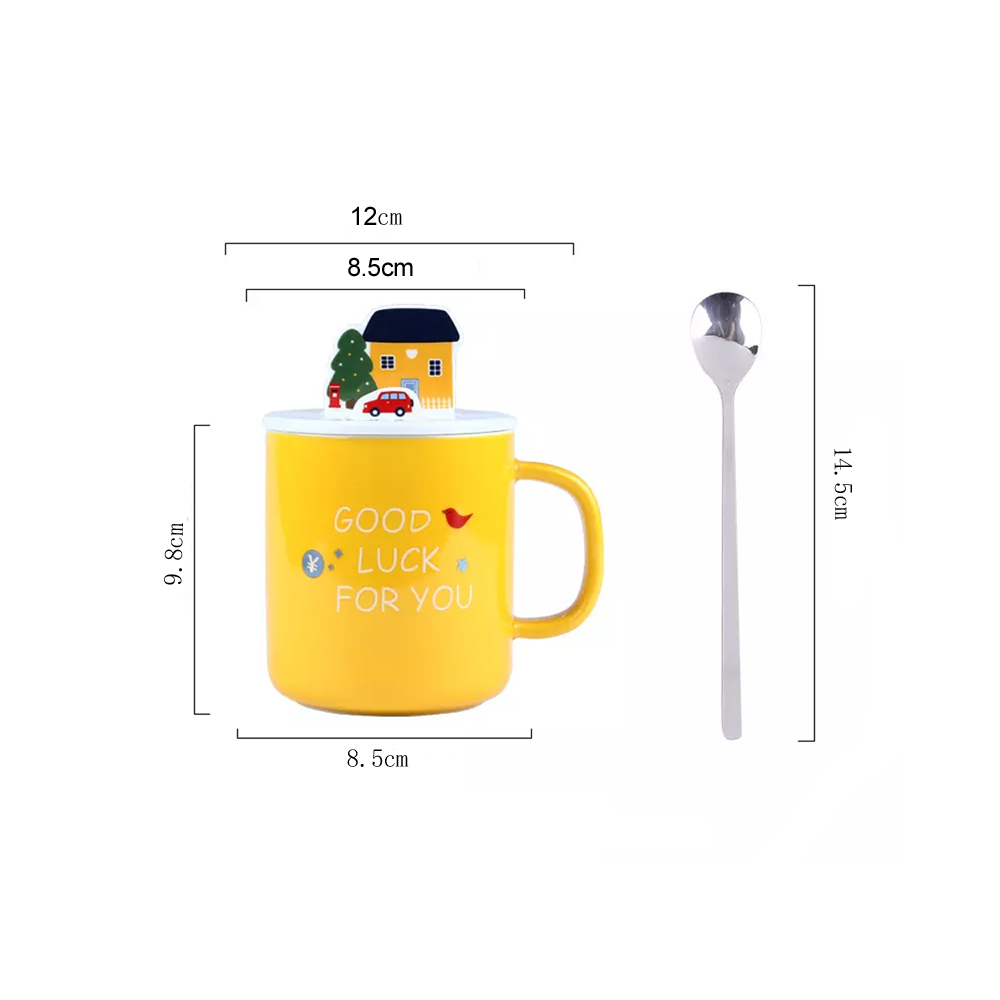 Creative Ceramic Mug With Lid And Spoon Decal Coffee Cup With Handle 400ml