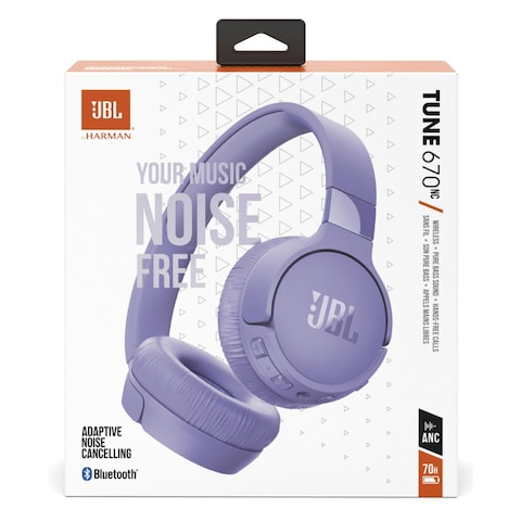 JBL Tune 670NC Headphones With Mic Wireless Noise Cancellation Purple