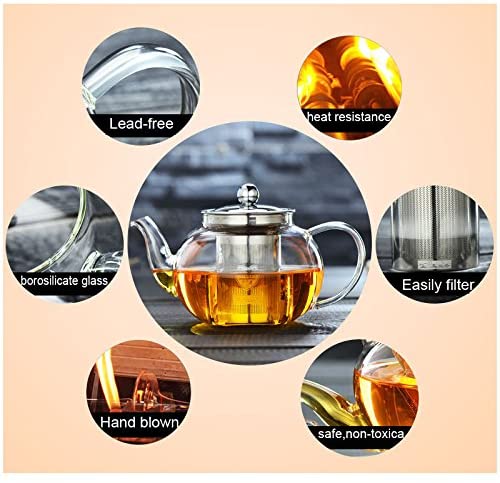 لاش ابريق شاي وقهوة زجاجي مع مصفاة من الستانلس ستيل المقاوم للحرارة - 1500 مل
