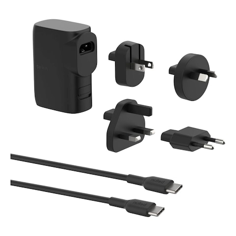 Belkin Hybrid Wall Charger Black 25W with Power Bank 5K and Travel Adapter