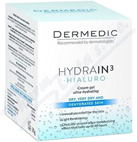 Dermedic, Hydrain3, Hialuro, Cream-Gel Ultra-Hydrating, 50 G, For All Skin Types In Need Of Hydration, By Dermedic