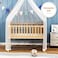 Teknum - 7 in 1 Convertible Kids Bed &amp; Bedside Crib w / Mattress, Mosquito net &amp; Detachable Wheels(0 - 12yrs) - Natural Wood