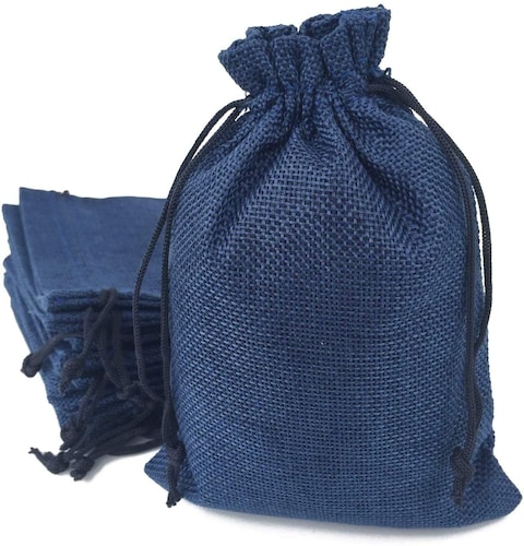 Red Dot Gift 50-Packed Burlap Bags With Drawstring Gift Jute Bags Used For Gift Packing (Blue, 13*18cm)