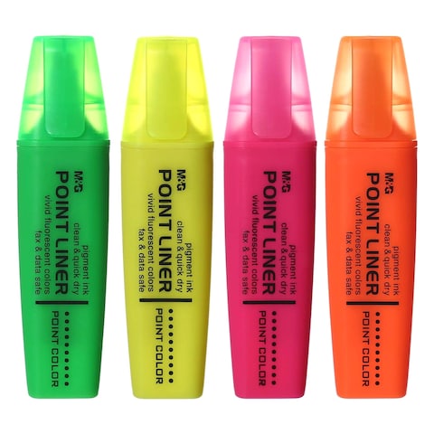M&amp;G 21576 Vivid Fluorescent Point Liner Pigment Ink Highlighter 4 Pieces