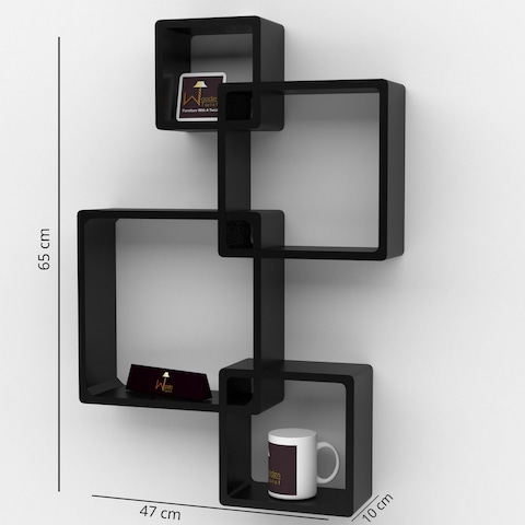 Wooden Twist Rafuf Intersecting Floating Wall Shelves with 4 Shelves Black