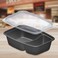 25pcs -2 Compartment Disposable Food Container - Black Base With Clear Lid
