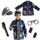 Kidwala police man costume dress up set, blue jacket &amp; blue hat police man officer outfit with realistic tool accessories walkie talkie,Cuffs &amp; gun worker tools educational costume for boys &amp; girls