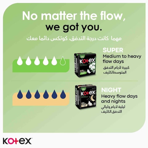 Kotex Natural Maxi Protect Thick Pads 100% Cotton Pad Super Size with Wings 44 Sanitary Pads