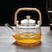 1Chase Borosilicate Stripe Glass Teapot With Infuser For Loose Leaf Tea, Blooming Tea, Flower Tea With Bamboo Handle, 1000 ml