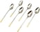 Liying 6Pcs Gold Topper Design Stainless Steel Dessert Spoon Set 15.5cm x 3cm, Modern Silver Dessert Spoons for Home, Kitchen, Restaurant, Fine Edge &amp; Mirror Polished, Dishwasher Safe
