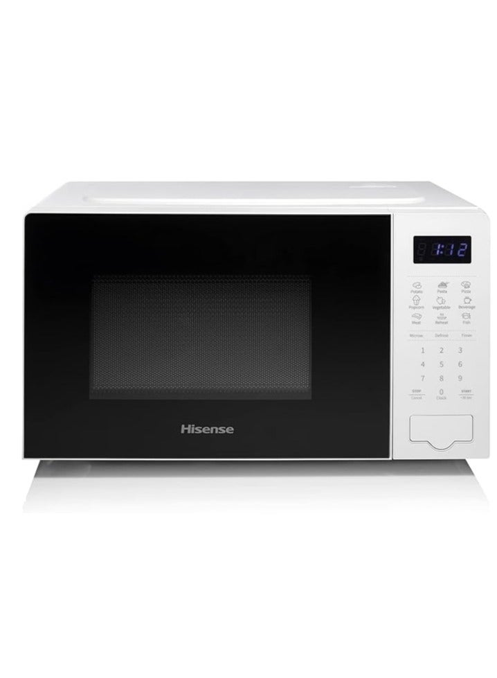 Hisense Digital Solo Microwave Oven Automatic Defrost, 9 Auto Cook Menus, Clock &amp; Timer, Easy Clean 20L, 700W, H20MOWS4, White