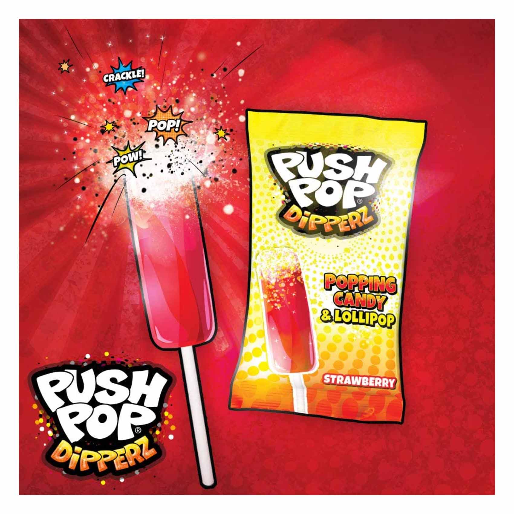 Bazooka Push Pop Dipperz Strawberry Popping Candy And Lollipop 12g